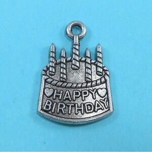 6pcs Happy Birthday Charms Silver Tone Birthday Cake‎ Candles